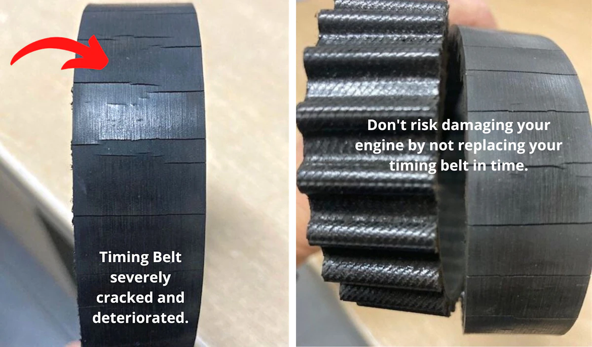 If the timing belt snaps while you are driving, the engine could seize up, causing steering and brakes to fail. Don't risk it.